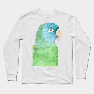 Watercolor blue crowned conure - parakeet painting Long Sleeve T-Shirt